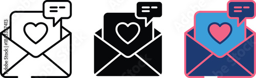 Social notifications and mobile interaction symbol small chat bubbles appear around, representing engagement envelope sign with a heart or like