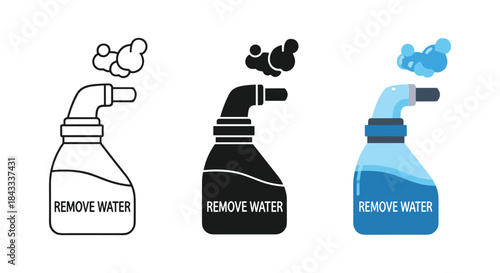 Remove water bottle icon set in different style