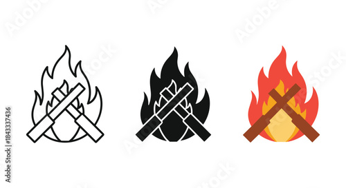 Campfire icon set with different styles