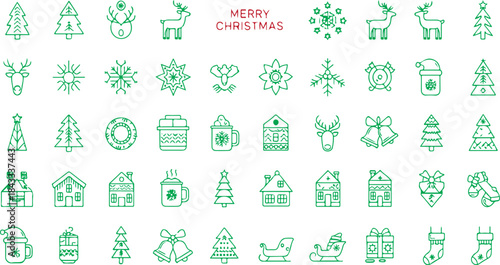 Cute Christmas Icons Set - Festive Holiday Decorations and Cartoon Elements