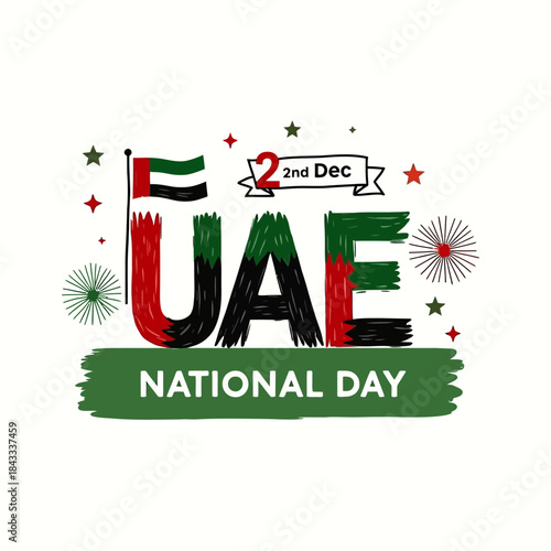A design representing the celebration of UAE National Day, featuring the national colors of the United Arab Emirates.