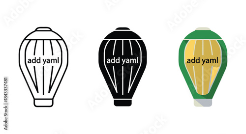 Three hot air balloons with add yaml text in different colors