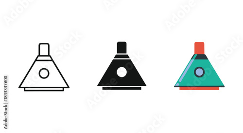 Set of three different colored laboratory equipment icons