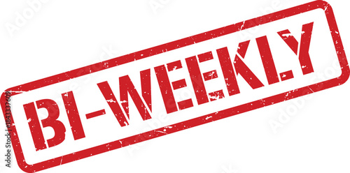 Red BiWeekly Stamp with Grunge Texture on White Background, Rectangular Shape and Bold Font