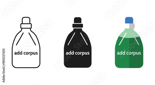 Three bottles with add corpus label in different colors