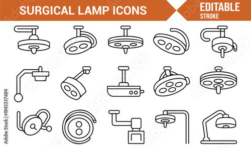 Clinical surgical lamp symbols for UI and infographic use
