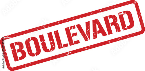 Red Boulevard Word in a Distressed Stamp Effect Element for Editorial Use