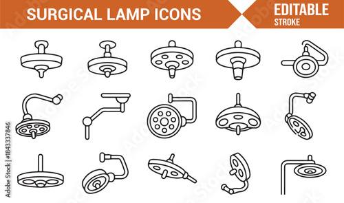 Operating theater lamp editable outline icon set