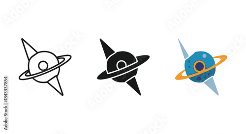 Set of three unique planet logos in different styles