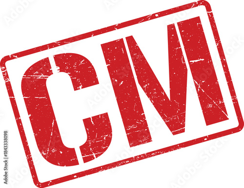 Distressed Red CM Stamp Aged, Rough Textured CM Initial Isolated on White