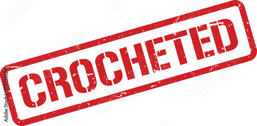 Angled Red Crocheted Rubber Stamp Image, Vintage Style, on a White Background