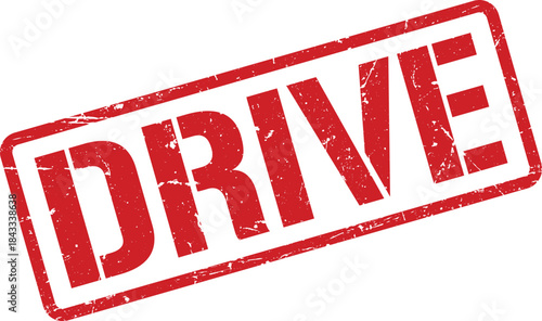 Distressed Red DRIVE Text in Rectangle Stamp Shape on White Background Illustration