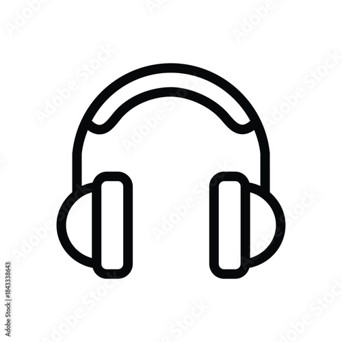 Minimalist headphones icon with a clean outline, representing audio, music listening, sound equipment, podcasts, and digital media experience