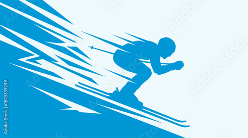 Skier silhouette moving fast downhill speed vector illustration
