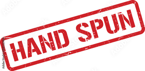 Red Hand Spun Grunge Rubber Stamp on White Background, Isolated Text, Craft Supply