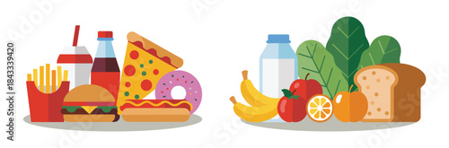 Fast Food vs Healthy Meals Comparison Illustration