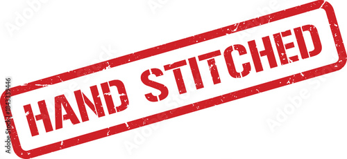 Distressed Red Hand Stitched Rectangular Rubber Stamp on a White Isolated Background