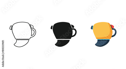 Coffee mug icon set in various styles