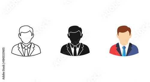 Three businessmen icons in different styles