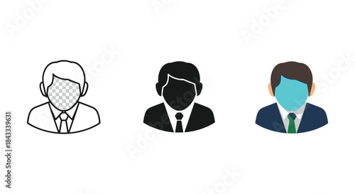 Three businessmen icons with different face styles