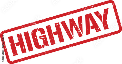 Distressed Red Highway Stamp Aged Rubber Stamp Effect Isolated on White Background, Angled Perspective