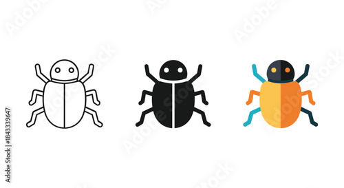 Three beetles in different color schemes