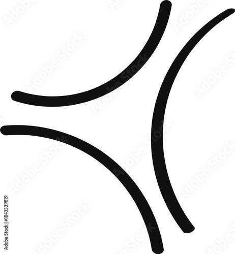 Stylized black graphic symbol representing anger, frustration, or tension, commonly used in anime and manga to depict strong emotions or a popping vein