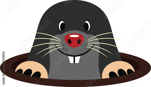  Cute Happy Smiling Cartoon Mole Vector Peeking Out of a Dark Underground Hole, perfect for Children's Books, Nature Education, Gardening, and Pest Control Mascot Designs