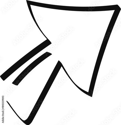 Dynamic hand-drawn black arrow pointing upwards and to the right, stylized brushstroke icon with motion lines