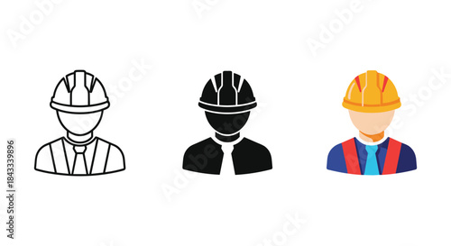 Construction worker icons in various styles