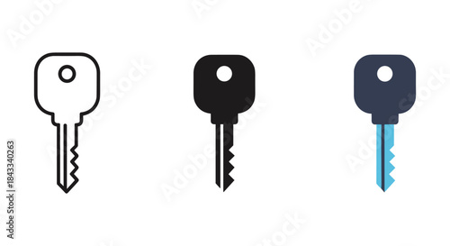 Set of three keys with different color schemes