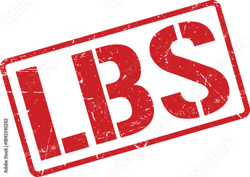 Red Distressed Rubber Stamp Featuring the Letters LBS on a White Background