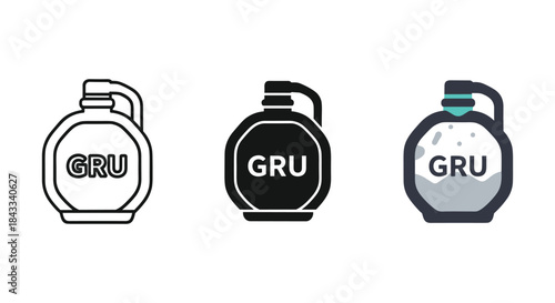 Gru perfume bottle icon set in different styles