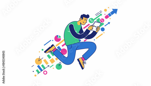 Digital Business Growth: Man Using Tablet for Financial Success