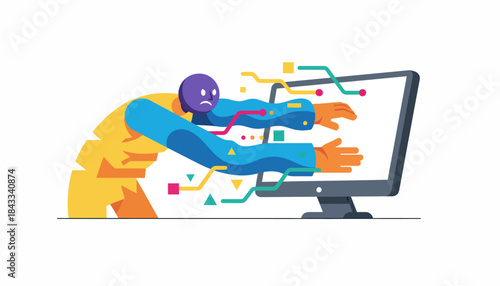 Man Overwhelmed by Digital Information and Screen Addiction