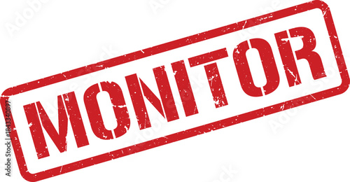 Red Monitor Stamp on White Background Isolated Illustration of Grunge Rectangular Rubber Seal