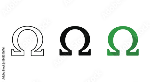 Omega symbol in different colors and styles