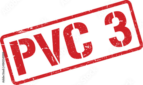 Red Distressed PVC 3 Stamp with Rounded Rectangle Frame on White Background Resource