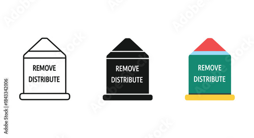 Set of three silo icons with remove distribute text