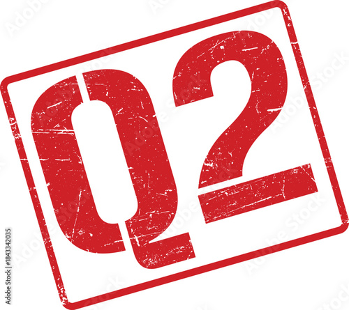 Distressed Red Q2 Quarter Two Stamp with Vintage Texture on White Background