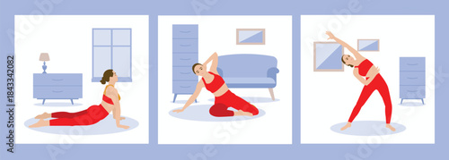Woman exercising in room vector illustration