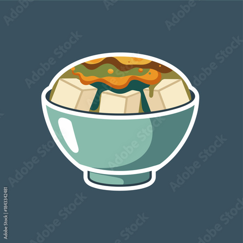 Enjoy a sweet and comforting dessert with this vibrant illustration of a delicious tofu pudding, perfectly topped with a delectable sauce in a charming bowl