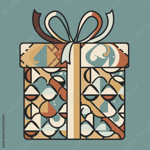 Abstract Gift Box with Decorative Pattern and Ribbon - Festive Holiday Celebration