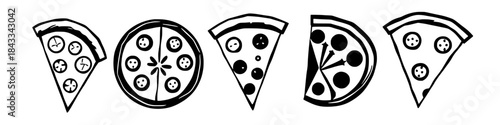 Pizza Slices Composition: An appetizing illustration showcases a collection of freshly baked pizza slices. Each piece reveals a medley of textures and flavors.
