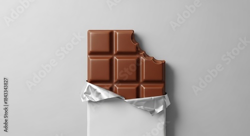 A delicious milk chocolate bar with a bite taken out, isolated on a white background