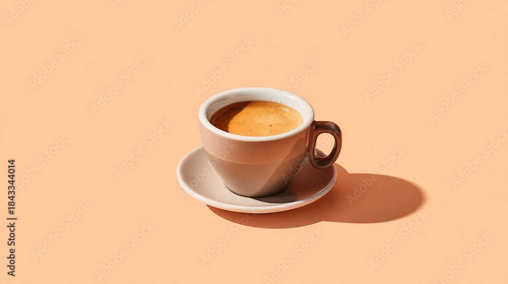 Obraz premium Single cup of peppermint espresso on pale peach surface