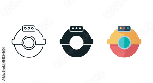 Different versions of camera lens icon in various styles