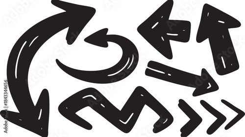 A collection of various hand-drawn black arrows pointing in different directions, with a doodle-like, sketchy style.