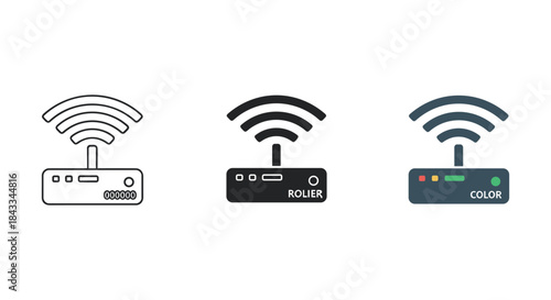 Wireless router icons in different styles and colors