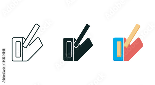 Set of three pencil sharpener icons in different colors and styles
